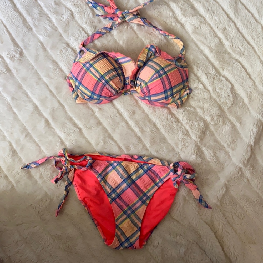 Plaid coral bikini